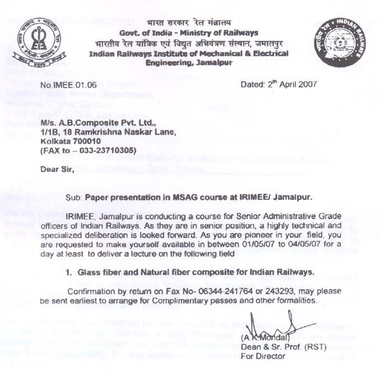 INVITATION FROM INDIAN RAILWAYS IN A SEMINAR